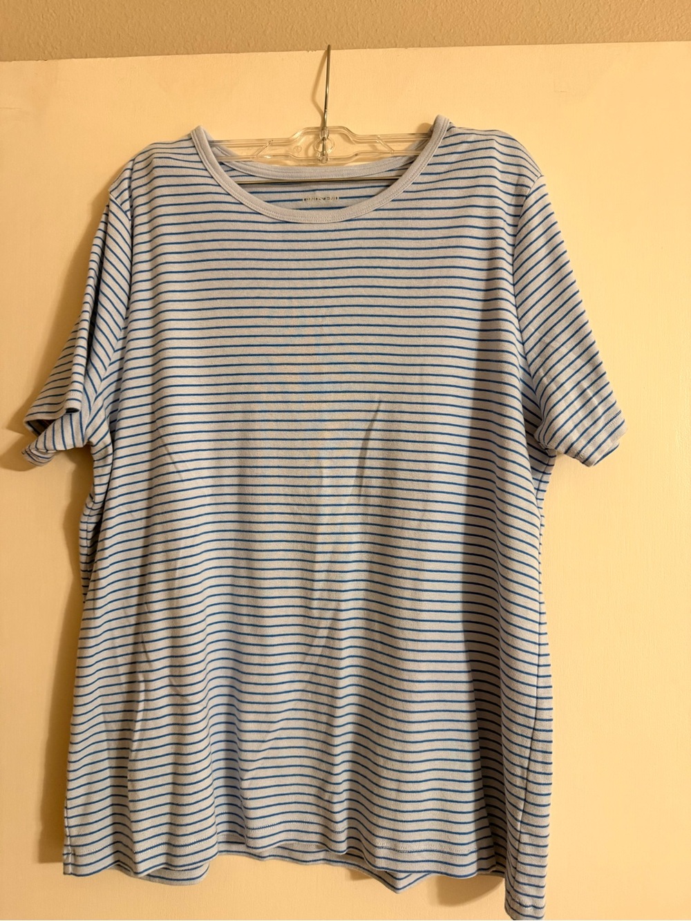 Lands' End White and Blue Striped Crewneck Tee
